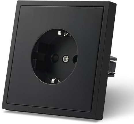 MVAVA Schuko Steckdose EU-Standard, 1 Fach Unterputz Steckdose, 80mm x 80mm Steckdosen, Einfache Installation, 3-Draht Erforderlich, Schwarz