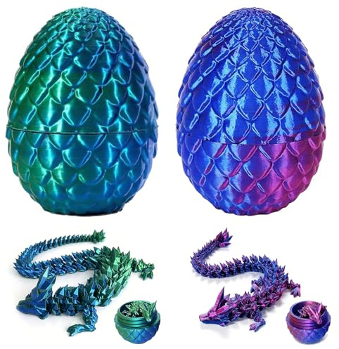 APRRMLIZW 3D-Tryckt Drake i Ägg 2 Stycken Helt Rörlig Mystisk Leksak Fidget Ägg Full Gemensam Kristalldrake för Heminredning Prydnad
