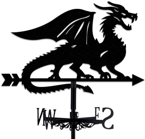 INFUNLY Wetterfahne Mit Drachenmotiv Vintage Wetterfahne Mit Schwarzem Drachenmotiv Wetterfahne Aus Metall Mit Tiermotiv Windfahne Mit Drachenmotiv Hohler Windrichtungsanzeiger Für Gartendach Koppelde