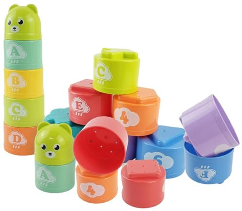 Tanxemery Jouet Cubes Empilables Bébés Enfant 1 an, Tasses À Empiler Gobelets Gigognes avec Chiffres, Lettres, Motifs, Jouet Éducatif Jouet D’éveil Jouets Éducatifs pour Bébés Garçon Fille