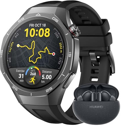 HUAWEI Watch GT 5 Pro 46 mm Smartwatch, Kunstvolles Design,Sportfunktionen auf Profi-Niveau,Health-Tracking, EKG-Monitoring, bis zu 14 Tage Akkulaufzeit, GPS, iOS & Android, Schwarz+ FreeBuds 5i