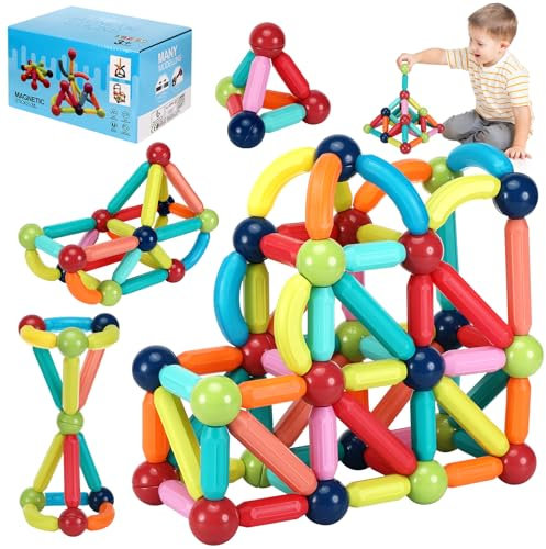 Farerkass Magnetische und Stangen, 88 Teile Magnetische Bausteine, pädagogisches Magnet Spielzeug Kinder, Magnetbaustäbchen-Set, Magnete bausteine Magnetic Bauklötze ab 2 3 4 5 6 7 8 Jahre