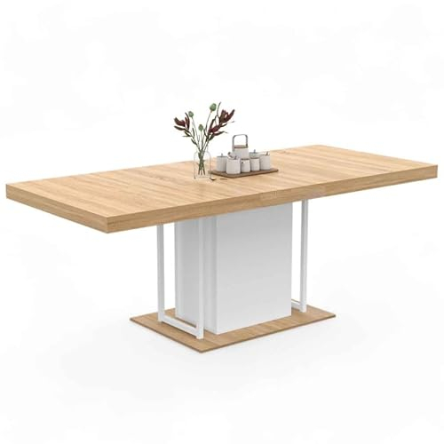 IDMarket - Table à Manger Extensible Rectangle UGO 6-10 Personnes Bois façon hêtre et Blanc 160-200 cm