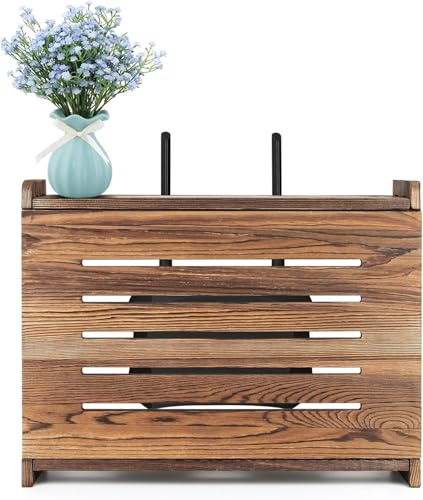 SYLUOQP Holz Router Regal Wandmontage WiFi Router Aufbewahrungsbox Modem Kabel Router Abdeckung Organisierte Stromstreifen Kabel Management Bedarf Anbau