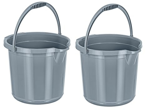 Best House Plastic Water Bucket - 10 Litres GREY, 2 Pcs With Handle - Multi Purpose Storage for Home, Garden & Workshops