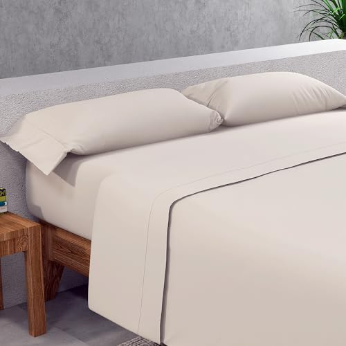 SOMNI HOME Sábanas Lisas Suaves. Juego Completo para Cama 180 cm – Sábanas Ajustables y Transpirables. para Dormitorio Individual. Color Beige.
