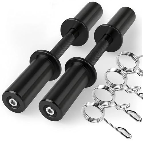 Pair of 16 Olympic Dumbbell Handles – Loadable Dumbbell Bars for 2 Olympic Weight Plates (150LBS Weight Capacity), Ideal for Home Gym Strength Training – Includes 2 Pairs of Spring Collars (Black)