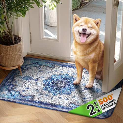 Hompet Cat Litter Mat 2 Pack, 18x28 Machine Washable Trapping Mats for Cats, Super Absorbent & Urine-Proof Cat Litter Box Mat for Floor, Waterproof & Non Slip Kitty Litter Rug