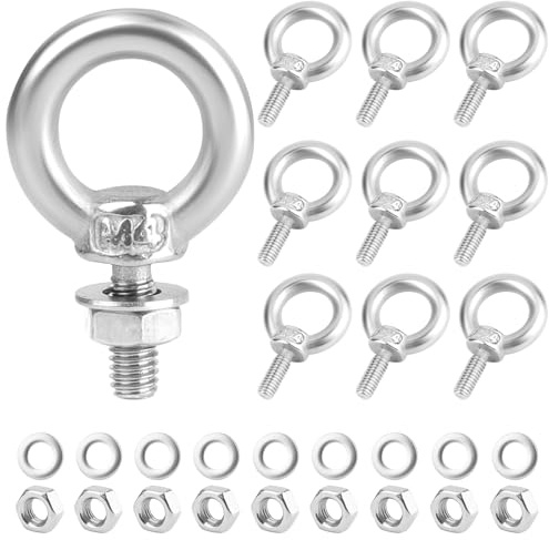 10 Pcs M4 x 10mm 304 Stainless Steel Eye Bolts with Nuts Washers,Heavy Duty Eye Bolt Male Screw Thread Ring Shoulder Eye Bolts,Easy to Use