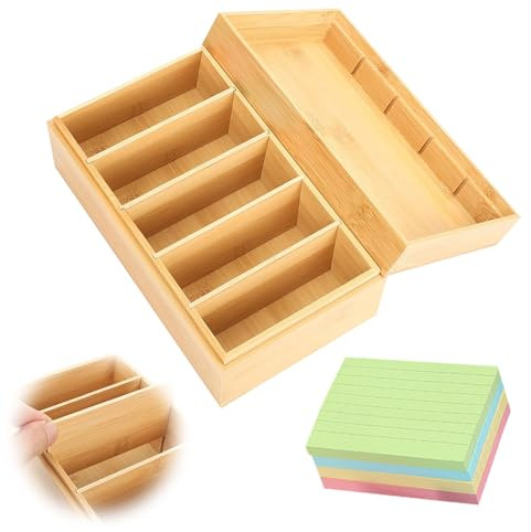 A7 Caja para Tarjetas Maderas, 22x12,6x9cm Caja Vocabulario Maderas con Tapa, Box de Tarjeta Aprendizaje con 4 Separador Desmontable y 400 piezas Ficha de índice, para Despachos(Incluye Fichas índice)