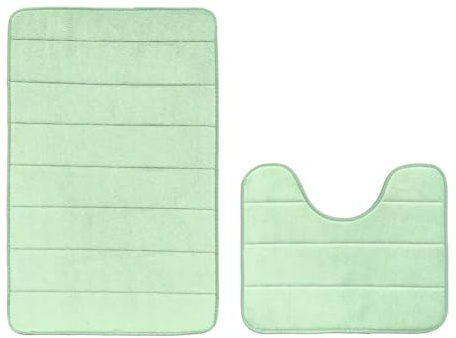 Insun Set Tappeti da Bagno 2 Pezzi Antiscivolo Assorbent, Tappetino Bagno in Microfibra Lavabile verde salvia 50 x 80 cm, U 40 x 50 cm