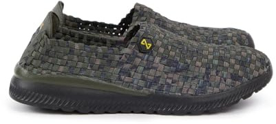 Navitas Weave 2.0 Men's Camo Slip On Trainers - Lightweight Memory Foam Walking Shoes - Wide Fit Breathable Elasticated Camping & Fishing Footwear, Flex and Fold Heel, Green/Camo, Size 6-12