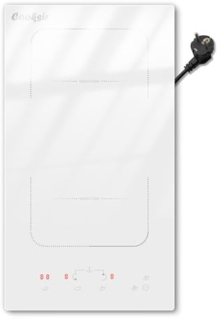 Cooksir Placa de Inducción 2 Fuegos con Enchufe, Induccion Blanca, Zona Flexible, Bloqueo de Seguridad, Indicador de Calor Residual, Blanco Vitrocerámica, 220-240 V, 3500 W
