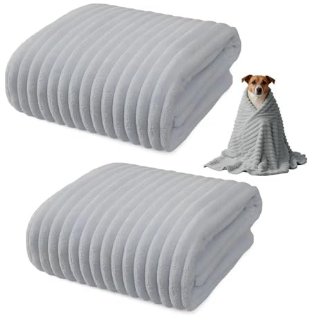 HMCEY 2 Piezas Manta para Perros y Gatos 45 X 65 CM,Manta Sofa Animales,Animal Blanket,Mantita Suave para Mascotas Reversible,Mullida Mantas Cálidas Lavable para Cama, Protege Muebles - Gris Claro