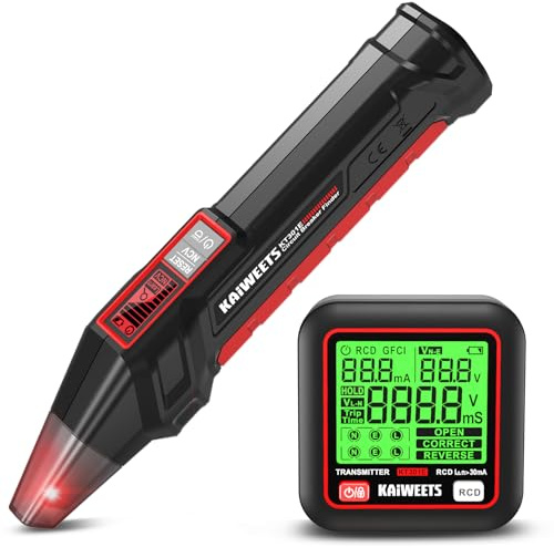 KAIWEETS Sicherungsfinder Set mit LCD, Steckdosentester mit RCD- und Verdrahtungstest, Leitungssucher mit NCV und LED-Taschenlampe für Elektriker und Heimgebrauch