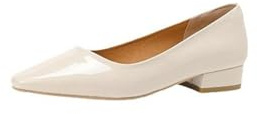 Generico Décolleté Donna Punta Affusolata Tacco Basso Largo Pelle Verniciata Punta Quadrata Slip On Leggere Plantare Morbido Comfort Ufficio,Beige,40 EU