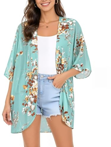 Honeywish Beach Cover Up for Women, Lightweight Floral Kimono Cover Up, Swim Cover Up Loose Fit, Summer Holiday Pool & Beach Wear