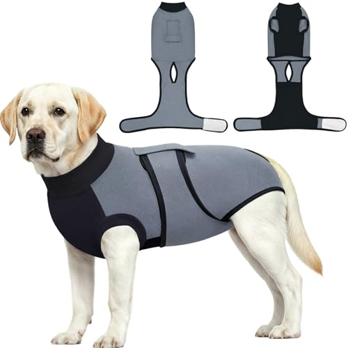 Dolahovy Dog Surgery Recovery Suit, Dogs Onesie Suits Female Spay and Male Neuter E-Collar Pet Bodysuit for Post-Op Care Soft Dog Surgical Cone Alternative Prevent Licking Wounds Shirt (Grey, M)