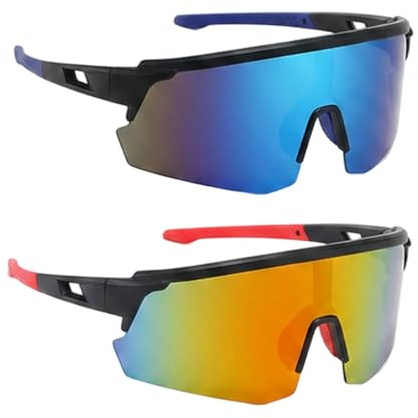 Rndqw 2 PCS Cycling Glasses, Running Glasses and Sports Sunglasses, Cycling Sunglasses for Men and Women, UV Protection Cricket Sunglasses for Outdoor Activities