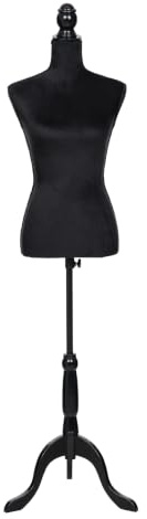 Prym 610094 Busto Decorativo Negro Maniquí de Sastre con Base de Madera Altura Altura 135-170 cm Torso de poliestireno para Colocar Agujas, Maniquí de escaparate Busto de presentación para Moda y