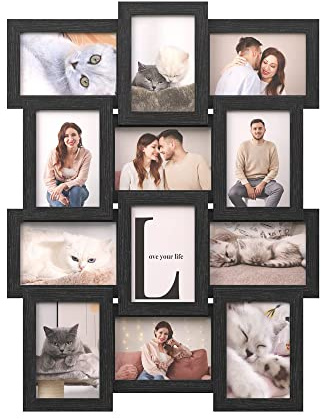 SONGMICS Collage Picture Frames, 4x6 for Wall Decor, Multi Family Photo for Gallery Decor, Hanging Display, Set of 12, Ink Black URPF26BK