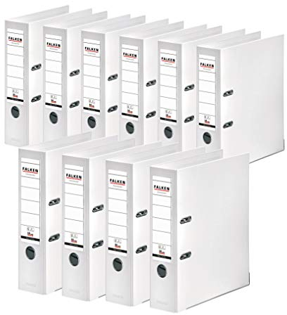 Original Falken 10er Pack Chromocolor Premium-Ordner. Made in Germany. Kunststoffbezug außen und innen 8 cm breit DIN A4 weiß Ringordner Aktenordner Briefordner Büroordner Plastikordner