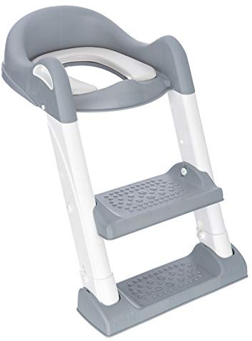 FiNeWaY Baby Kids Toddler Child Toilet Potty Training Step Ladder Toilet Seat Steps Assistant Potty for Toddler Child Toilet Trainer (Padded Seat - Grey)