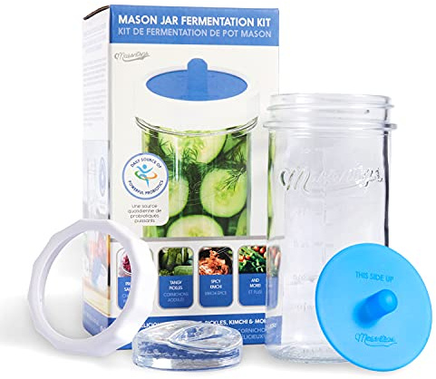 Masontops Fermentation Jar Starter Set, Easy Vegetable Fermentation Kit, Includes Mason Jar, Pickle Kit with Fermentation Lids & Fermentation Weight