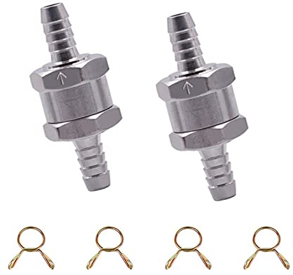 2 Pcs Clapet Anti-Retour Valve de Carburant en Aluminium,Clapet Anti-Retour,Non Retour Clapet Anti-Retour à Essence Diesels,Valve De Contrôle De Carburant,avec 4 Pcs 10mm Pinces de Tuyau de Carburant