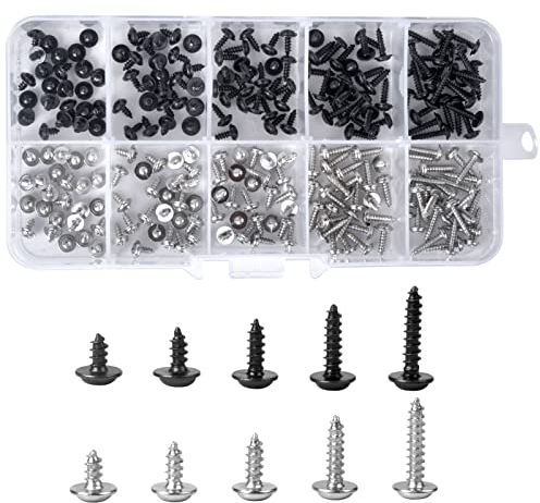 250Pcs M2 Tornillos Autorroscantes, Tornillo Phillips de Cabeza Redonda con Brida, Micro Tornillos con Arandela, Tornillos Autoperforantes con Caja para Plástico Madera Soft Metal Equipo Electronico