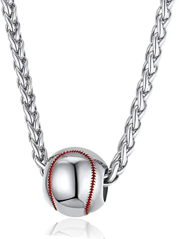 U7 Baseball Chains for Men Stainless Steel Round Ball Pendant Sport Softball Necklace Steel 22