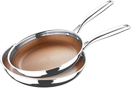 MasterPRO GIRO - 2-teiliges Hybrid Bratpfannenset (20cm & 24cm) - 3-lagig mit ILAG Antihaftbeschichtung - Kratzfeste Wabenstruktur - Induktion & Backofen - PFAS/PFOA/PTFE Frei - Edelstahlgriffe