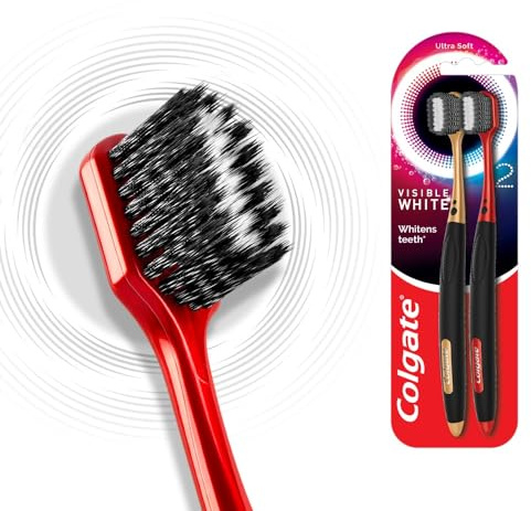Colgate Cepillo de dientes manual O2 blanco visible para adultos, 2 piezas, ayuda a prevenir el mal aliento, caries, esmalte y problemas de encías.