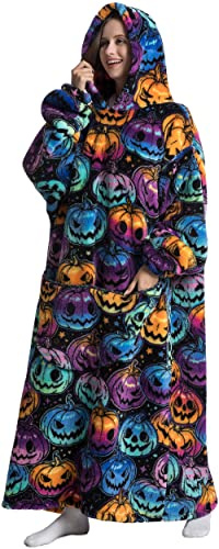 Mulaibdin Sudadera con Capucha, Batamanta Hombre Invierno, Ponible Batamanta Mujer Talla Grande, Cálida Bata Manta Polar, Hoodie Blanket (Calabaza)