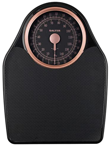 Salter 145 Personenwaage mechanisch - Analoge Körperwaage, Badezimmerwaage, max 150kg, Rutschfest, einfach ablesbare Anzeige, keine Batterien Waage, Genaues Wiegen, Rotgold