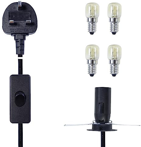 Himalayan salt lamp replacement light fitting e14 bulb holder, 6FT Salt Lamp Spare Power Cord Cable with ON/OFF switch 303# and 4 Bulbs (ON/OFF switch)