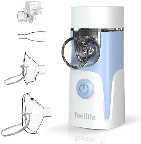 FEELLIFE Nebulizador Portatil para Tratamiento de Tos,Asma, Enfermedades Respiratorias,Nebulizador para Bebe y Adultos,Nebulizador Silencioso Inhalador Recargable-Azul