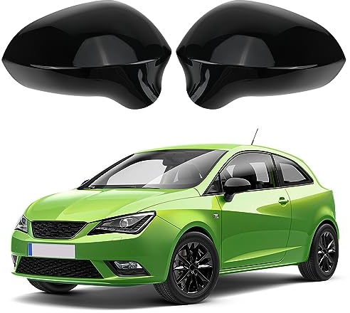 Auto Spiegelkappen, 1 Paar Auto Tür Außenspiegelkappe Rückspiegelkappe Seitenspiegel Abdeckungen für 2008-2017 SEAT Ibiza 6J (Schwarz)