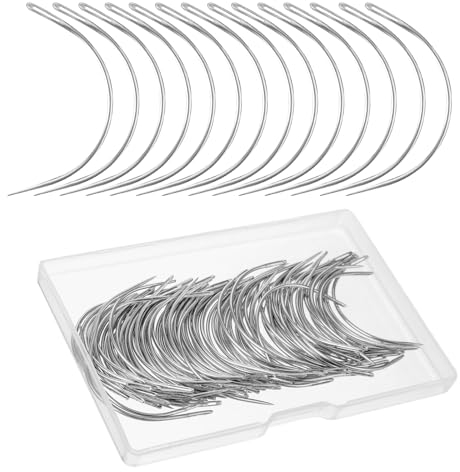 Aster 100 Stück Gebogene Nadeln, 3 Zoll Gebogene Nadeln Dünn, C Nadeln Polsterung, Sattlernadel Gebogene Nähen Nadeln für Leder Nähen Leinwandreparatur Stricken und Andere Handwerk