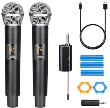 HUACAM Micrófono de Mano inalámbrico con Receptor Recargable, Adecuado para Karaoke, Canto, Fiestas, Bodas, DJ, discursos, 200 pies
