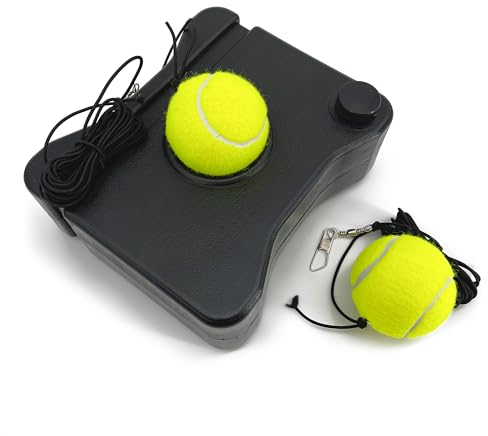 Alephnull Tennistrainer Set Trainer Baseboard mit 2 Rebound Bällen Tennistrainingsgerät für Einzelspieler Selbststudium Übung Trainingsgerät für Park Spielplatz Tennisplätze (Grau-Schwarz Pro)