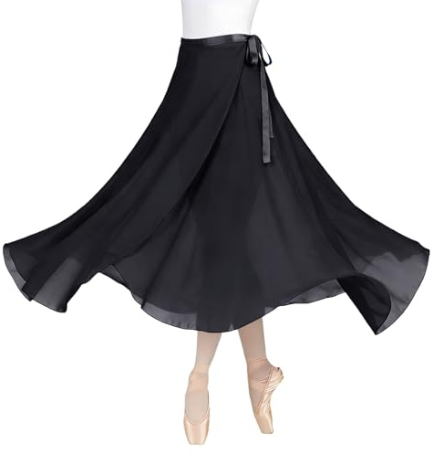 Baisdan Donne Lunghezza Chiffon Gonna Danza Classica Tango Moderno Sala da Ballo Gonna in Tulle Nero