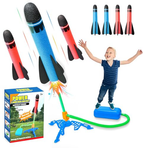 FreesKill Launcher Outdoor Adjustable Launcher for Kids - 4 Foam Rockets Outdoor Toy Set | Fun Rocket Toy for Boys and Girls