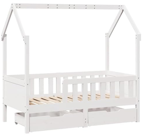 vidaXL Children's Bed Frame and Drawers 80 x 160 cm Solid Pine Wood, Children's Bed, Single Bed for Children, Children's House Bed