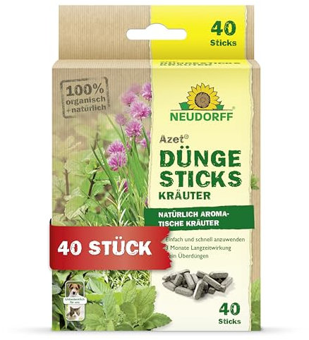 Neudorff Azet DüngeSticks für Kräuter – Bio Kräuterdünger sorgt für kräftiges Wachstum und aromatische Kräuter mit 2 Monaten Langzeitwirkung, 40 Stück