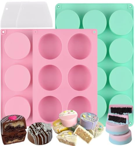 Fahibin 3pezzi stampo rotondo per cioccolato, Stampo cilindrico in silicone per caramelle, Stampo cilindrico in silicone per cake pops, sapone, cioccolato, bombe da bagno, cheesecake, 2 raschietti