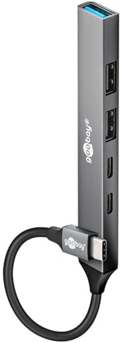 goobay Hub Slim de 5 Puertos, Adaptador multipuerto Tipo C a 3X Tipo A y 2X Tipo C, 5 Gbit/s, 74460
