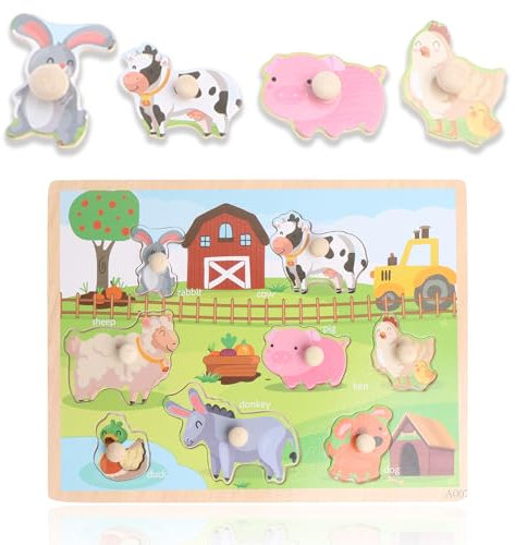 1 Stück Holzpuzzle Tiere Bauernhof Kinder, Greifpuzzle,Holzpuzzle, Steckpuzzle aus Holz ab 2 Jahren, Schichtpuzzle Holz Puzzles Kind, Lernspielzeug für Kinder, Mädchen, Jungen, Geschenke