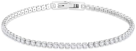KRKC Damen Armband, 2mm Edelstahl Tennis Armband 5A Zirkonia, Nickel-frei Rostfrei Armkette Schmuck Geschenk für Frauen Geburtstag Muttertag Länge 17,8cm