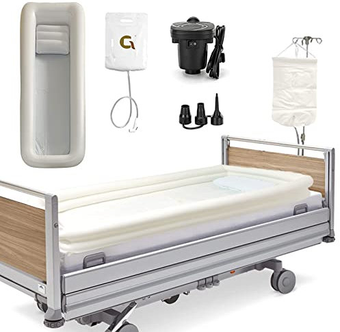 Kit per vasca da bagno gonfiabile da comodino medico, portatile, in PVC, con sacca d'acqua e pompa ad aria elettrica, per disabili, anziani, pazienti costretti a letto